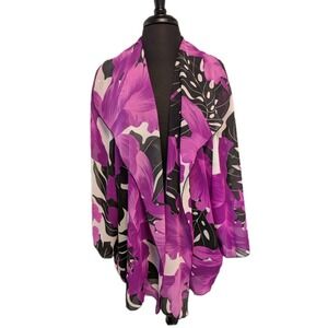 Candiss Cole Silk Chiffon Kimono Jacket 2XL Plus Size Tropical Pattern Unique